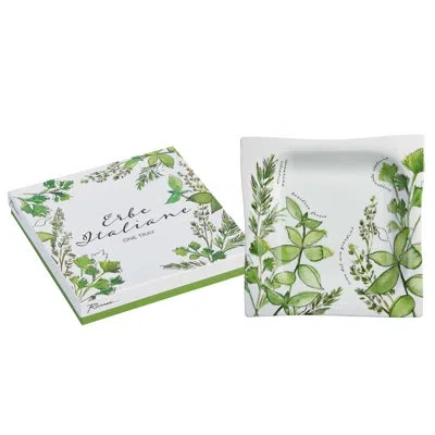 Rosanna Ceramic Tray In White;green