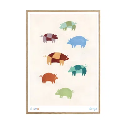 Rosanna Corfe A3 - 'oink' Colourful Patchwork Pigs Print In Multi