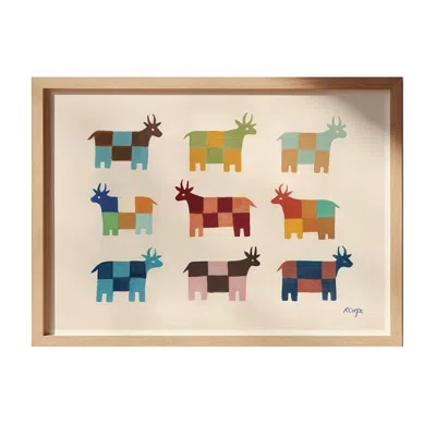 Rosanna Corfe A3 Colourful Patchwork Cow Print In White