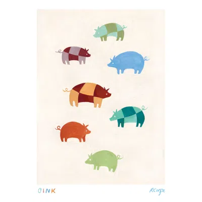 Rosanna Corfe A4 Colourful 'oink' Patchwork Pig Print