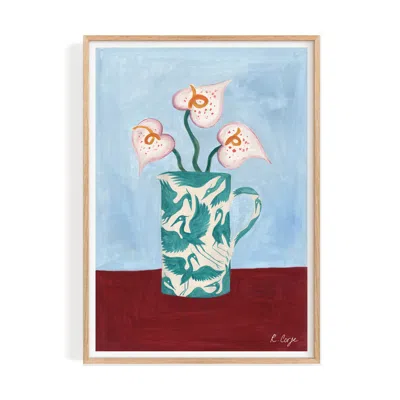 Rosanna Corfe Blue / Red A3 -  Teal Herons On Jug Print - Blue, Red In Blue/red