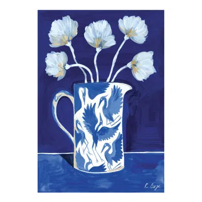 Rosanna Corfe Blue / White A2 Blue Herons On Jug Recycled Paper Art Print, Blue In Blue/white