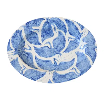 Rosanna Corfe Blue / White Large Herons Hand Painted Serving Platter - Blue