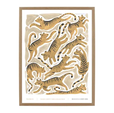Rosanna Corfe Brown / White / Yellow A3 Tigers Art Print In Brown/white/yellow