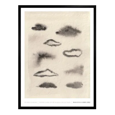 Rosanna Corfe Grey / White / Black A3 - Clouds Abstract Ink Art Print - Cream Grey In Grey/white/black
