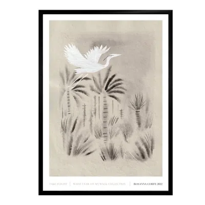 Rosanna Corfe Grey / White / Black A3 - 'take Flight' Ink Bird Art Print In Grey/white/black