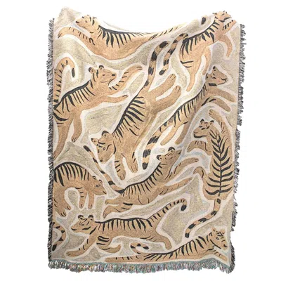 Rosanna Corfe Neutrals / Black / Yellow Tigers 01 Woven Throw In Black/yellow