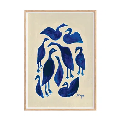 Rosanna Corfe Neutrals / Blue A3 - Blue Ducks Art Print In Multi
