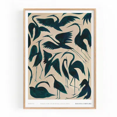 Rosanna Corfe Black / Green / Neutrals A3 - Herons Print, Dark Teal
