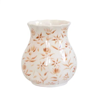 Rosanna Corfe Neutrals / White / Brown Sunburst Floral Short Scallop Vase Autumn Brown In Multi