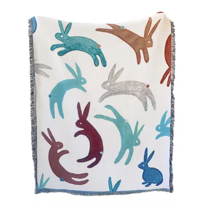 Rosanna Corfe Rabbits Recycled Cotton Woven Throw In Multi