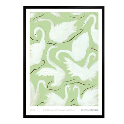 Rosanna Corfe White / Green / Neutrals A3 - Swans Green Art Print In White/green
