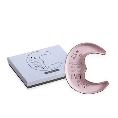 Rosanna Moon Welcome To The World Baby Trinket Dish In Gold;carousel Pink
