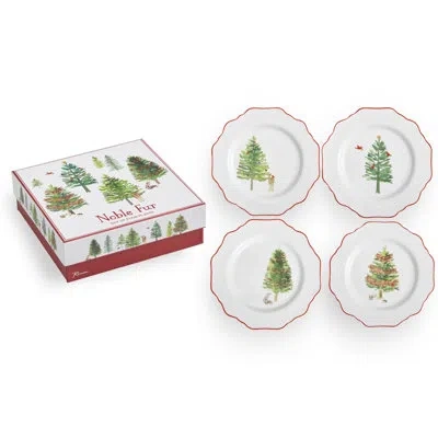 Rosanna Noble Fur Plates Scalloped Set Of 4 In White;green