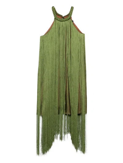 Rosanna Ocampo Cleopatra Fringe Mini Dress In Green