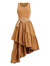Rosanna Ocampo Magali Belted Asymmetric Dress In Neutral