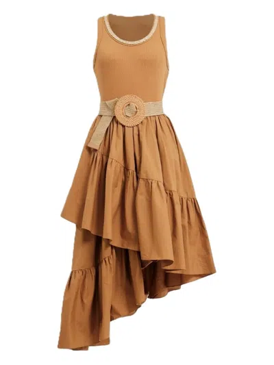 Rosanna Ocampo Magali Belted Asymmetric Dress In Neutral