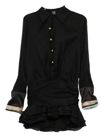 Rosanna Ocampo Petal Button Ruffled Mini Dress In Black