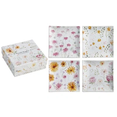 Rosanna Peaceful Kingdom Appetizer Plates S/4 In White;yellow;pink