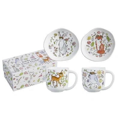 Rosanna Snack With Forest Friends Mug And Dish S/2 In Brown;white;green