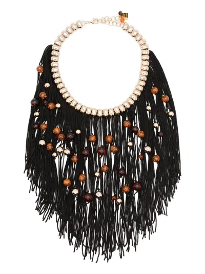 Rosantica Beaded Fringe Necklace In Black