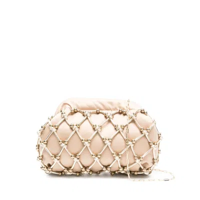 Rosantica Beaded Satin Clutch In Neutral