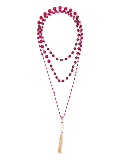 Rosantica Beaded Tassel-charm Necklace In Pink
