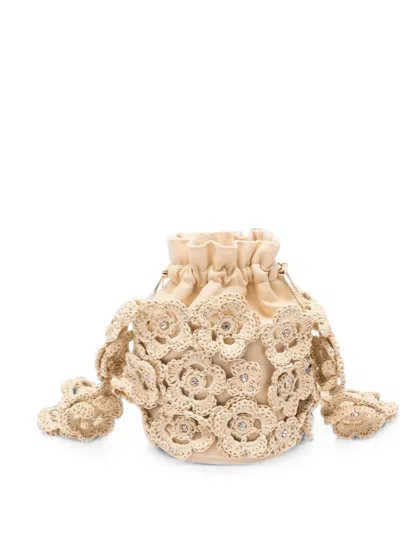 Rosantica Crochet Crystal-embellished Shoulder Bag In Neutral
