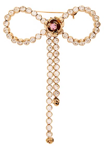 Rosantica Crystal-embellished Bow Brooch In Gold