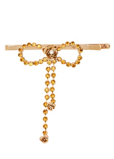 Rosantica Crystal-embellished Bow Hair Slide In Gold
