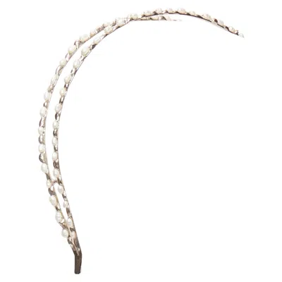Rosantica Faux Pearl Embellished Wiggle Silver Metal Alice Headband In White