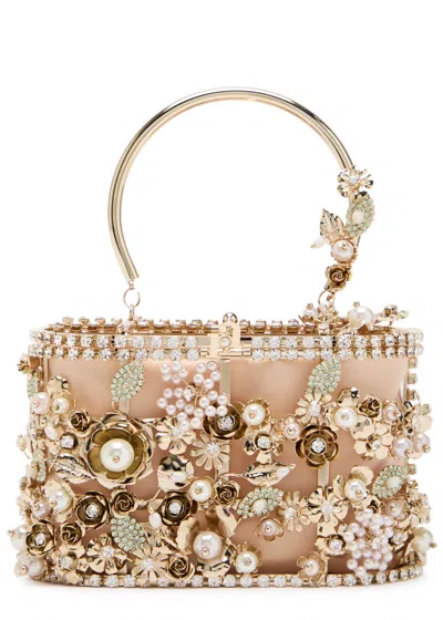 Rosantica Holli Bouquet Embellished Top Handle Bag In Gold