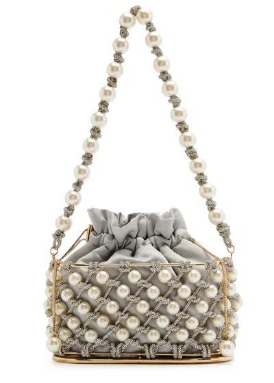Rosantica Holli Ostrica Embellished Satin Top Handle Bag In Grey