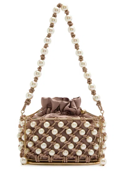 Rosantica Holli Ostrica Embellished Satin Top Handle Bag In Pink