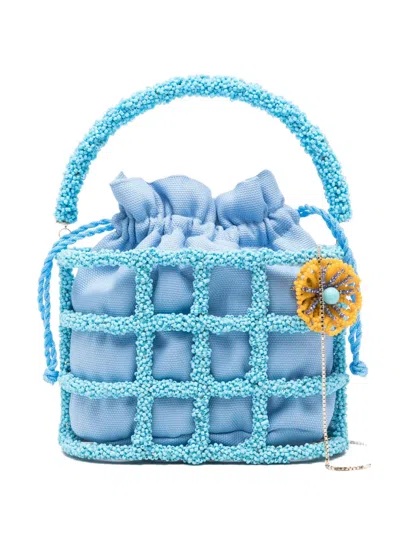 Rosantica Mini Beaded Floral Tote Bag In Blue