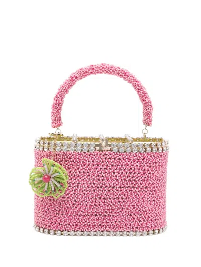 Rosantica Mini Beaded Flower Tote Bag In Pink