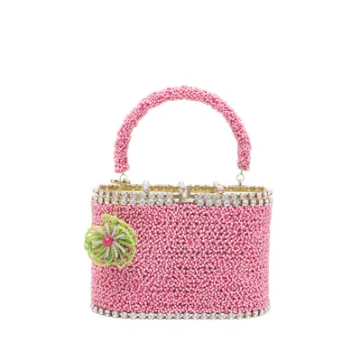 Rosantica Mini Beaded Flower Tote Bag In Pink