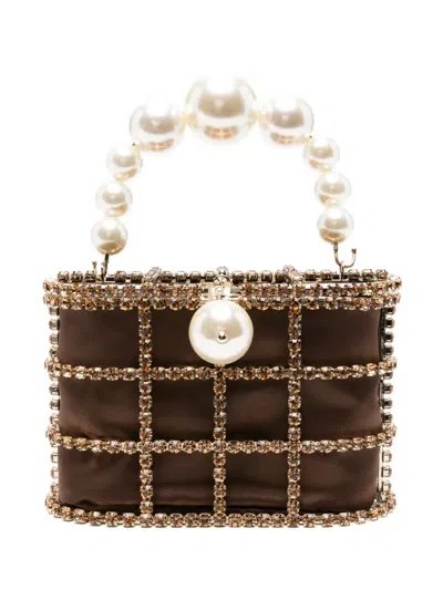 Rosantica Mini Holli Crystal-embellished Bucket Bag In Brown