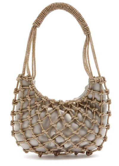 Rosantica Mini Nodi Crystal-embellished Satin Shoulder Bag In Gray