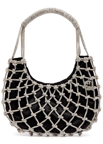 Rosantica Nodi Crystal-embellished Satin Shoulder Bag In Black