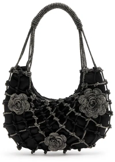 Rosantica Nodi Ninfa Crystal-embellished Satin Shoulder Bag In Black