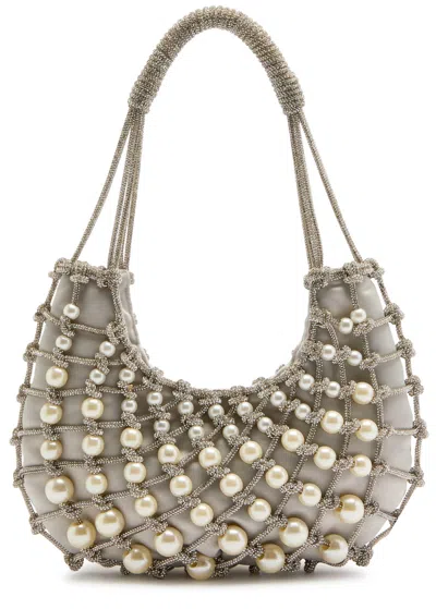 Rosantica Ostrica Nodi Crystal-embellished Satin Shoulder Bag In Grey
