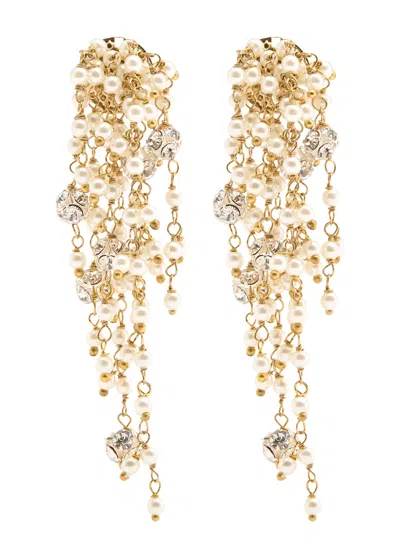 Rosantica Rugiada Embellished Tassel Clip-on Drop Earrings In Pearl