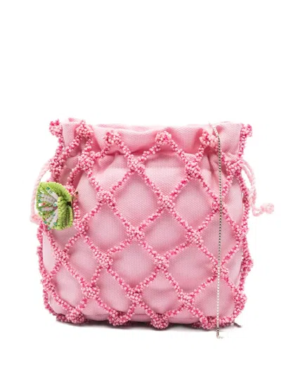 Rosantica Selene Marea Beaded Appliqué Cross Body Bag In Pink