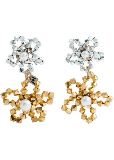 Rosantica Two-tone Flower Clip-on Drop Earrings In Gold