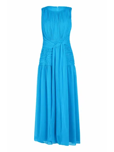 Rose & Nancy Women's Amy Turquoise Blue Drape Tie Waist Maxi Dress