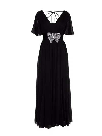 Rose & Nancy Women's Anais Black Embellished Bow Maxi Dress