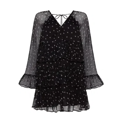 Rose & Nancy Women's Black / Pink / Purple Evie Heart Black Heart Print Tiered Mini Dress In Black/pink/purple