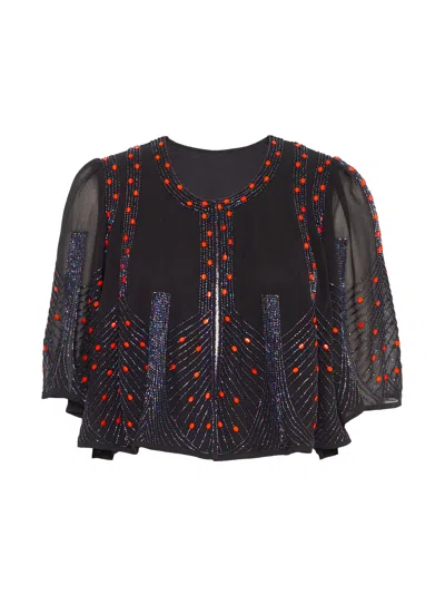 Rose & Nancy Women's Black / Red Anna Black Hand Beaded Cape Top In Multi