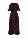 Rose & Nancy Women's Black / Red Toni Rose Print Velvet Tie Maxi Dress In Multi